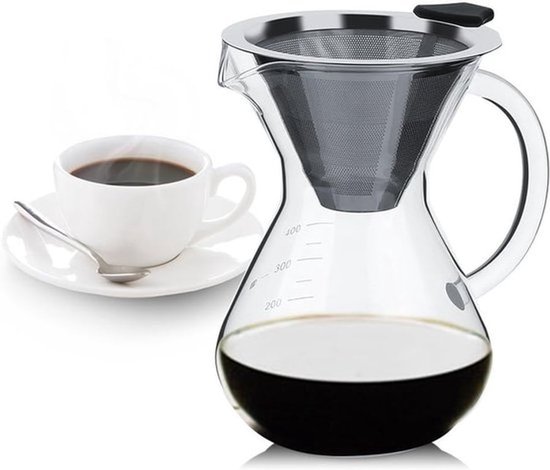 Handmatige 400ml Koffie Maker met Permanente Filter, Geschikt voor Iced Coffee en Thee, Stijlvol en Praktisch voor Thuisgebruik