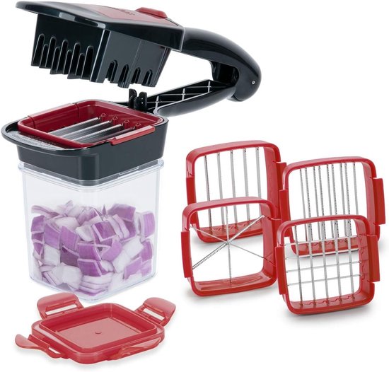 Handmatige 5-in-1 Groentesnijder met Vaatwasmachinebestendige Onderdelen - Perfect voor Snijden, Hakken en Opslaan