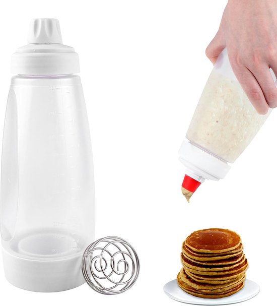 Handmatige beslagdispenser van 1000ml voor pannenkoeken, muffins, crêpes en wafels met mengbal en kom