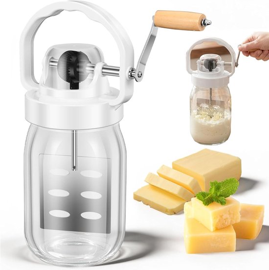 Handmatige Boterkarner - Keuken Gereedschap - Zelf Boter Maken - Glazen Pot - 15 Liter - Transparant