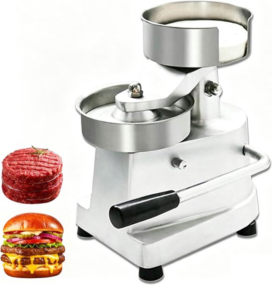 Handmatige Burgerpers - Vleesvormer - Pasteitjes Maken - Hoge Opbrengst - 100mm Diameter - Zilverkleurig