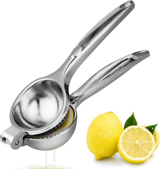 Handmatige citroenpers - Handmatige citruspers van zinklegering - 7.2 cm grote diameter boog - Ontwerp met schroefdraad - Citroenpers - Ergonomisch - Handmatige citruspers voor citroenen, sinaasappels of fruit - Zilver