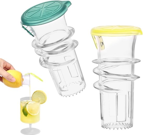Handmatige Citroenpers Set van 2, Draagbare Juicer met Deksel, Ideaal voor Cocktails, Dranken en Salades, Eenvoudig Schoon te Maken van Merkloos