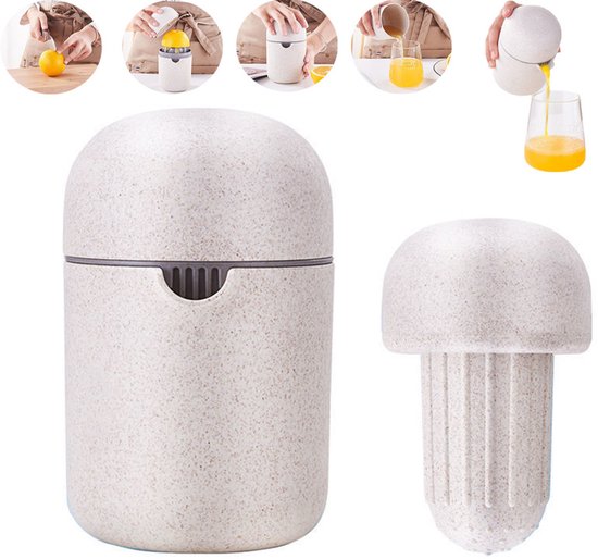 Handmatige Citruspers - 2-in-1 handmatige sapcentrifuge - Handmatige citruspers - Limoenpers met Bakje - Beige - Inclusief zeef - Kan citroenen, limoenen, druiven, sinaasappels, watermeloenen en ander fruit persen