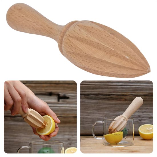 Handmatige Citruspers - Handpers - Citroenpers - Limoenpers - 15 cm - Beukenhout - Inclusief EBOOK van Merkloos