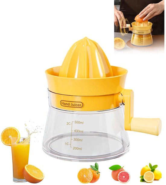 Handmatige Citruspers - Lemon squeezer - Citrusknijper - Sinaasappelpers - met Maatbeker - 0,5 l - geel van Merkloos