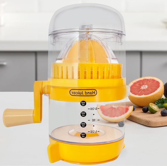 Handmatige Citruspers met Crank, BPA-vrij, Pers voor Sinaasappels, Citroenen en Grapefruits met Meetbeker en Zuignap, Ideaal voor Thuis, Keuken en Kamperen