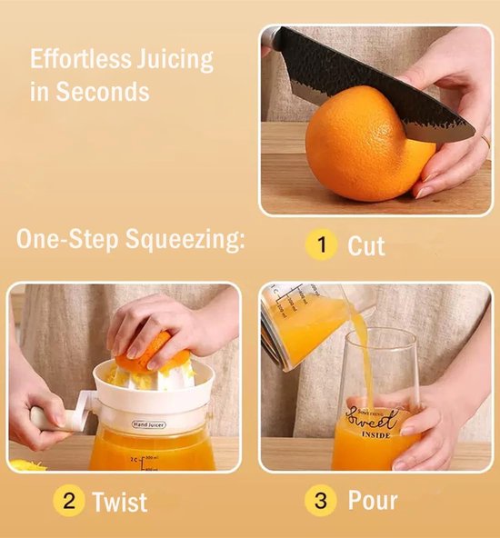 Handmatige citruspers met draaibare kruk - Maximale sapopbrengst voor citroen, sinaasappel, limoen en grapefruit - Ergonomische handgreep, grote capaciteit en eenvoudig schoon te maken van Merkloos