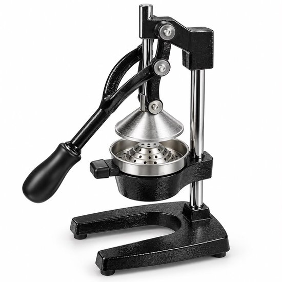 Handmatige Citruspers met Hendel – Professionele Sinaasappelpers – Granaatappelpers en Citroenpers – RVS Zeef – Stevige Metalen Fruitpers – Antislip Handgreep – Zwart/Zilver
