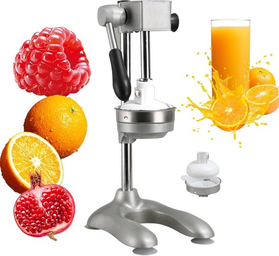 Handmatige Citruspers - Sap Pers - Vers Sap Maken - Robuuste Tandwieltechnologie - 18x23x45 cm - Zilver
