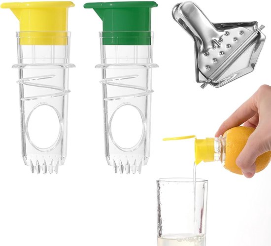 Handmatige citruspers set van 2 stuks en 1 kleine roestvrijstalen citrusjuicer, ideaal voor citroenen, limoenen en sinaasappels persen