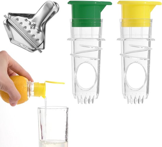 Handmatige citruspers set van 2 stuks met roestvrijstalen citrusjuicer, ideaal voor citroen, limoen en sinaasappelsap