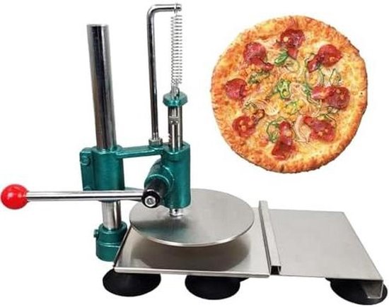 Handmatige Deegpers - Pizzadeeg Machine - Bakkerij Gebruik - Instelbare Dikte - 12 cm Plaat - Zilver