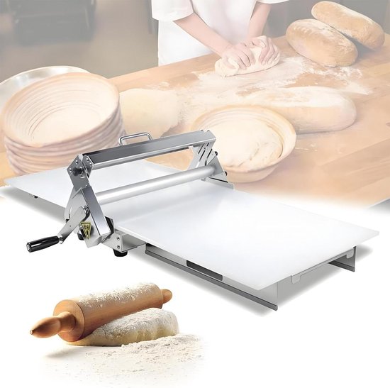 Handmatige deeguitrolmachine van roestvrij staal, opvouwbare deeguitrolmachine van 30 cm/40 cm, compacte deeguitrolmachine met verstelbare dikte, voor bakkerijpizza Commercial