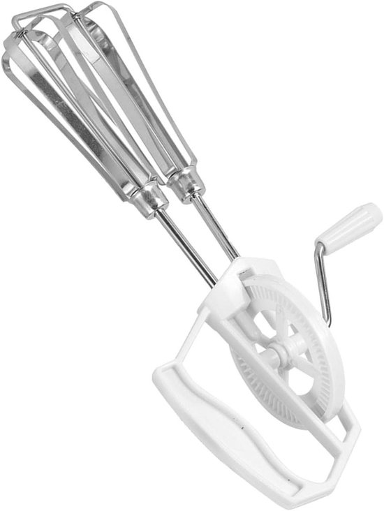 Handmatige Eierklopper - Ei Blender Mixer - Keuken Koken Bakken - Dubbele Kop Roterend - 25.5 cm - Wit