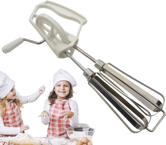 Handmatige eierklopper - Handslinger mixer - Efficiënt kloppen - Dubbele mengkoppen - 25 cm - Wit