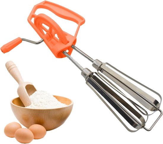 Handmatige eierklopper - Handslingermixer keuken - Beslag roeren - Twee mengkoppen - 25x67 cm - Oranje