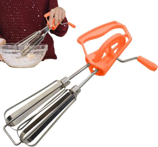 Handmatige eierklopper - HandslingermixerEiermixer - Beslag Mengen - Twee Mengkoppen - 25 cm - Oranje