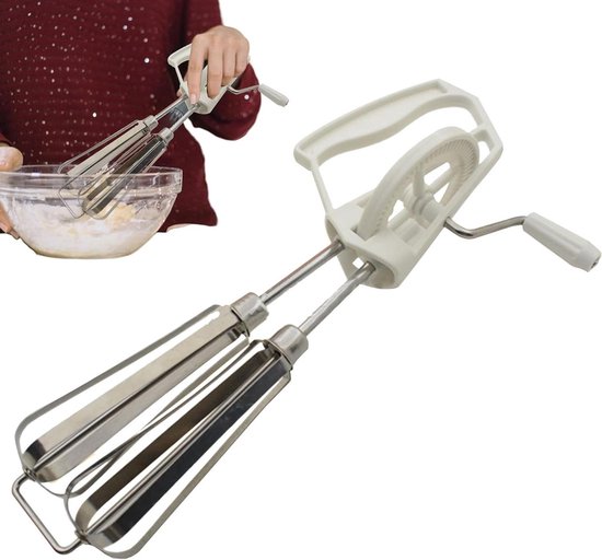 Handmatige eierklopper - Keuken mixer - Efficiënt mengen - Dubbele mengkoppen - 20 cm lengte - Wit