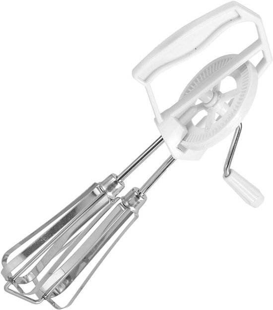 Handmatige Eierklopper - Keukenmixer Roestvrijstaal - Eieren en Room Mixen - Handaangedreven Ontwerp - 255 cm - Wit