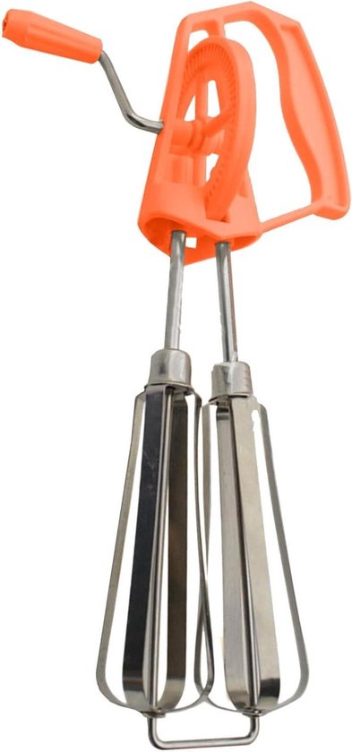 Handmatige Eierklopper - Krankmixer Zwengel - Beslag Mengen - Dubbele Mengkoppen - 25 cm - Oranje