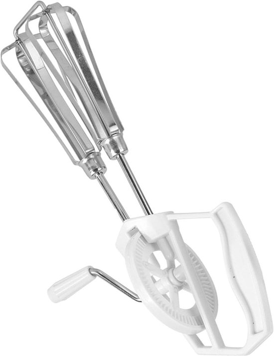 Handmatige Eiermixer - Keukengereedschap Klopper - Snel Ingrediënten Mengen - Dubbele Wiel Ontwerp - 25.5 cm Lengte - Zilver