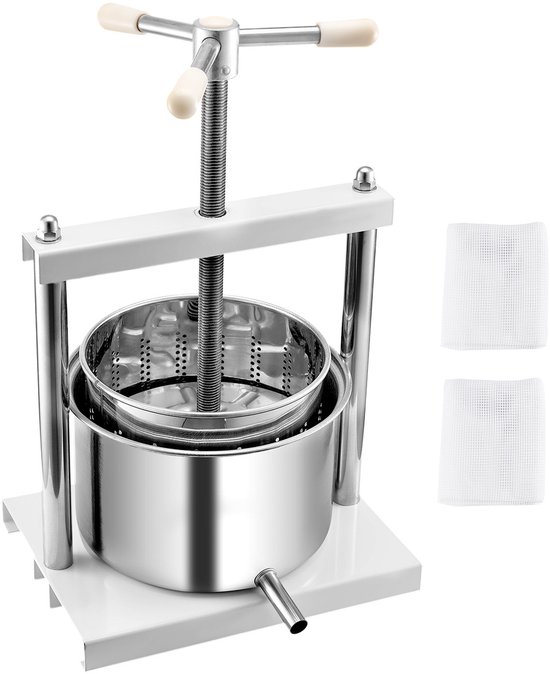 Handmatige Fruitpers (5 L), Twee Roestvrijstalen Vaten, Sapcentrifuge voor Cider, Appels, Druiven, Honing, Olijfolie en Meer met Driehoekige Handgreep voor Gebruik Thuis Of Buitenshuis