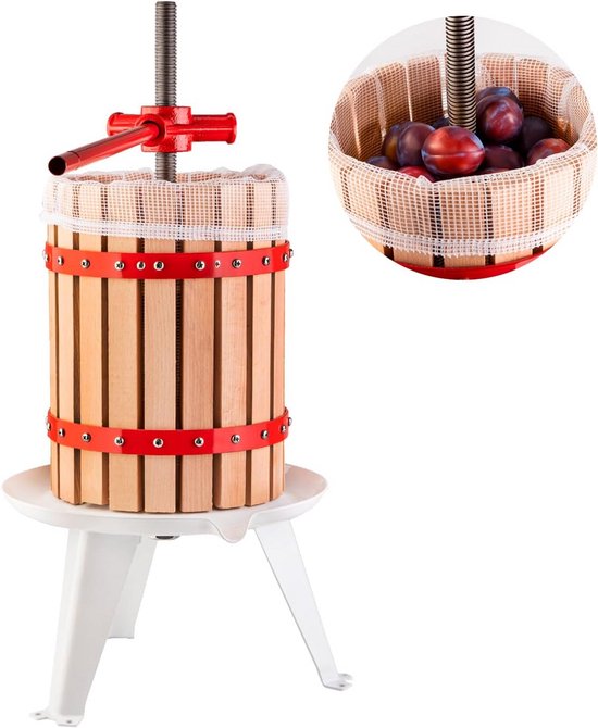 Handmatige Fruitpers 6 Liter voor Wijn, Cider en Sappen - Schroefpers van Beukenhout van Merkloos