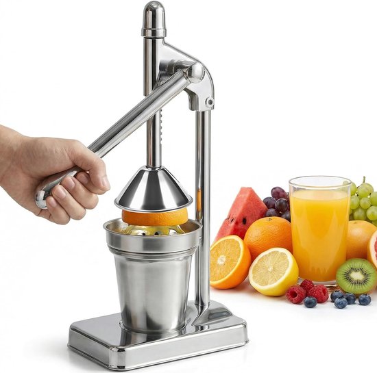 Handmatige fruitpers van roestvrij staal- geschikt voor het persen van groenten- fruit en sinaasappels.