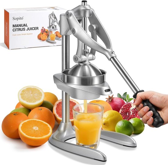 Handmatige Granaatappelpers van RVS, Citrusjuicer met Hefboom voor Sinaasappels, Citroenen en Grapefruit, Ideaal voor Verse Sappen en Smoothies