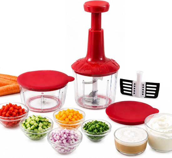 Handmatige hakmolen met 5 messen, 2 containers, blender, nuttig en praktisch