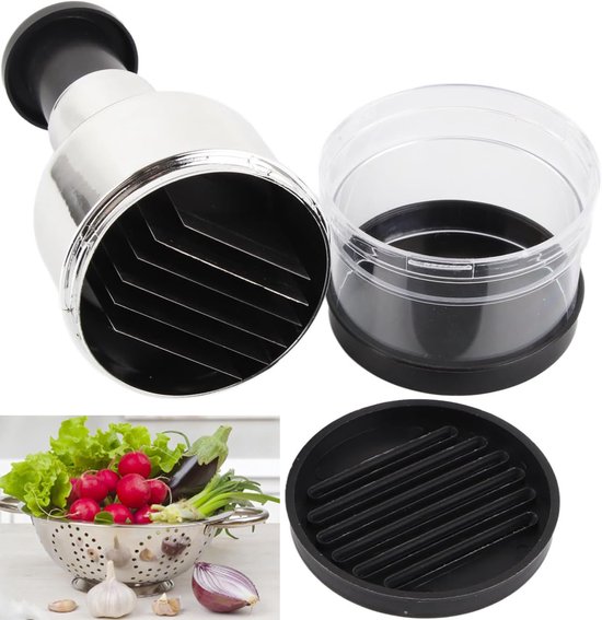 Handmatige Hakmolen - RVS - Ui en Knoflook Snijder - Hakker met Drukknop - RVS Groentesnijder - Keukenhulp voor Uien, Groenten & Kruiden - Vaatwasserbestendig - Handmatige Food Processor - Zilver/Zwart van Merkloos