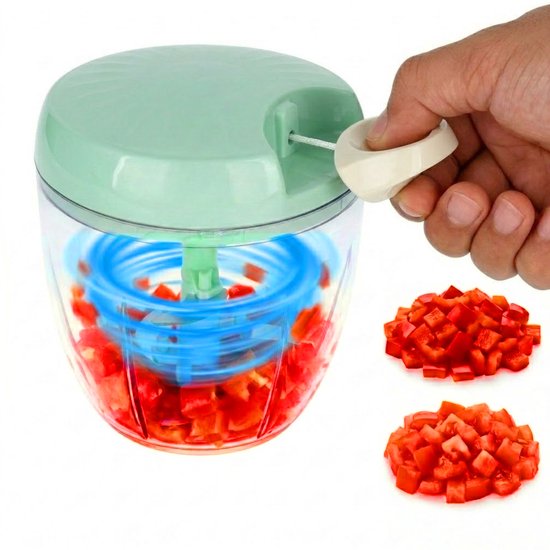 Handmatige Hakmolen XL 900 ml - BPA-Vrij - 5 Scherpe RVS Messen - Groentesnijder - Mandoline Keukensnijder - Chopper - Foodprocessor - Keuken Accessoires - Groen - Löwenthal