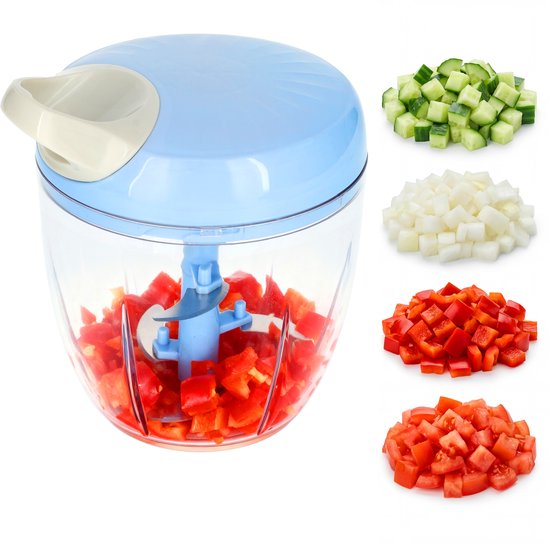 Handmatige Hakmolen XL 900ml -BPA-Vrij - 5 Scherpe Messen - Groentesnijder - Mandoline Keukensnijder - Foodprocessor - Chopper - Keuken Accessoires - Blauw - Löwenthal