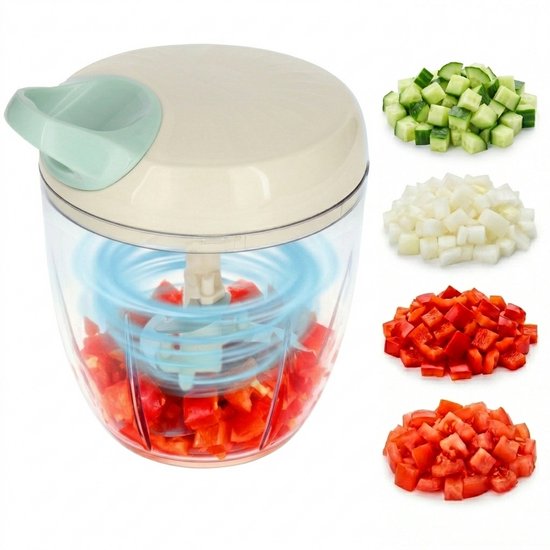 Handmatige Hakmolen XL 900ml - BPA-Vrij - 5 Scherpe RVS Messen - Mandoline Keukensnijder - Groentesnijder - Keuken Accessoires - Foodprocessor - Chopper - Crème - Löwenthal van Löwenthal