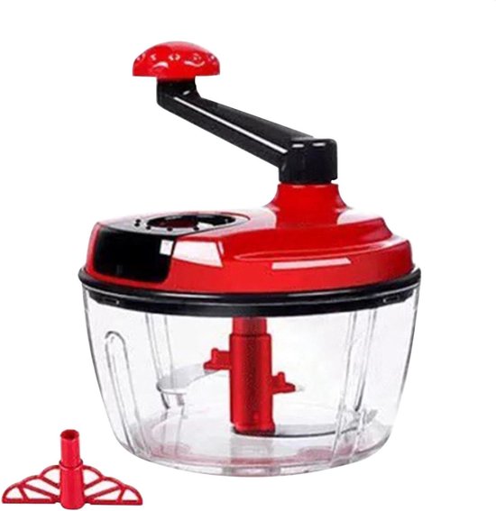Handmatige Keukenmachine - Voedselhakker Zwengel - Eten Bereiden - Inklapbaar Handvat - 18.5 cm - Rood