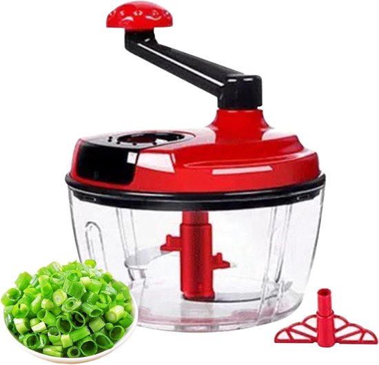 Handmatige Keukenrobot - Compacte Hulp - Snel Ingrediënten Snijden - Opvouwbare Handgreep - 18.5x18.5x2cm - Rood
