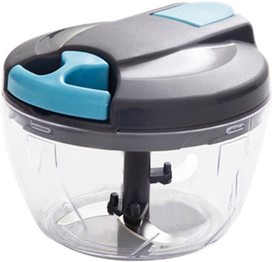 Handmatige knoflookhakker - Knoflookmolen - Handmatige groentehakker - Snijmachine met trekkoord - Uiensnijder en -hakker - Keukengerei - Knoflookstamper - 500 ml - Blauwgrijs