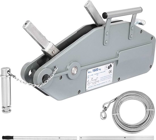 Handmatige lier 1,6 T, handlier touw 25 m, kabel voor aanhanger, auto, boot, sterke en stabiele uittrekbare hendel, voor bouwplaatsen, poorten, fabrieken, magazijntransport, elektriciteit