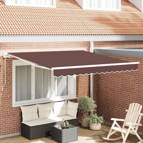Handmatige luifel, bruin, 300 x 250 cm, uittrekbare luifel terras met gepoedercoat aluminium frame en uv-bestendige PU-stof, hoek en hoogte verstelbaar, eenvoudig aan te brengen
