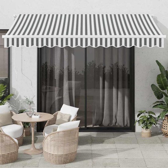 Handmatige luifel in antraciet en wit 350x250 cm met UV-bestendige stof en gepoedercoat aluminium frame voor terras balkon tuin