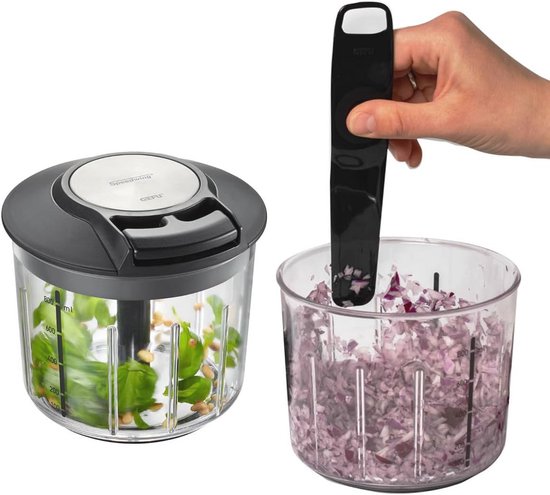 Handmatige Mixer en Groenten Hakker – Professionele Snijder van Roestvrij Staal met Ergonomische Greep van Merkloos