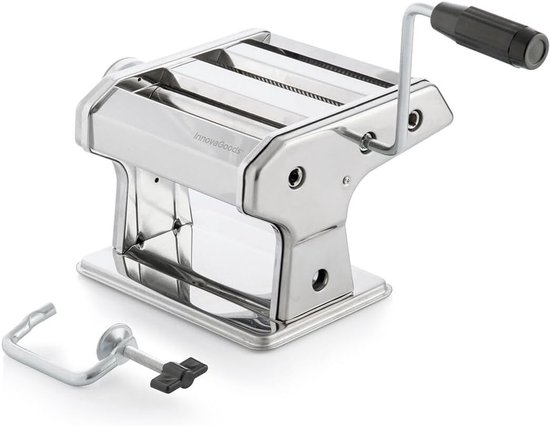 Handmatige Pasta Maker, 3-in-1 Snijwalsen voor Spaghetti, Tagliatelle en Lasagne, 8 Niveaus Pasta Dikte Aanpasbaar, Multifunctioneel: Kneedt en Snijdt, Zilverachtig, Incl. Receptenboek