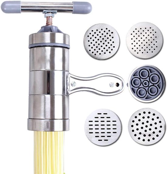 Handmatige Pasta Maker Machine Rvs Noedel Maker, Plantaardige Fruit Juicer, Draagbare Noedel Cutter Handleiding Noedel Druk Pasta Press Machine Keuken Tool (5 Mold)