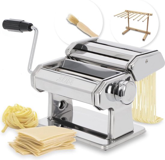 Handmatige pastamachine - 7 deegdiktes voor lasagne spaghetti fettuccine - inclusief pastadroger en reinigingsborstel - roestvrijstalen pastamachine pastegmachine van Nuvantee