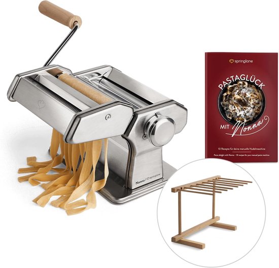 Handmatige Pastamachine Nonna, roestvrij staal, pastamaker incl. pastadroger & 3 snijdopzetstukken voor spaghetti, lasagne, tagliatelle