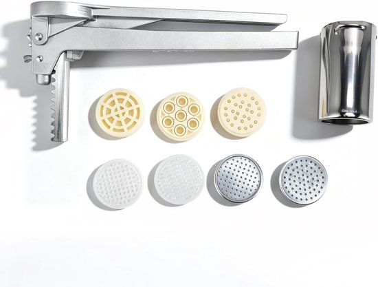 Handmatige pastamachine, pastamachine van roestvrij staal, handmatige pastampers met 7 verschillende vormen voor spaghetti, lasagne, fettuccini, tagliatelle