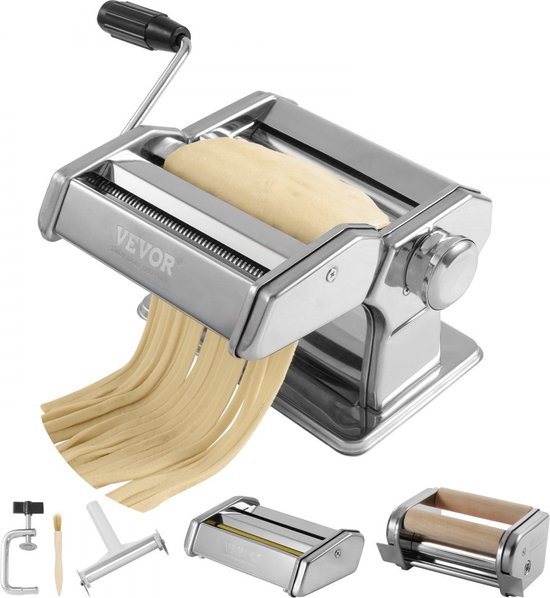 handmatige pastamachine pastamaker, 9 niveaus 0,3-3 mm verstelbare pastamachine pastamaker voor lasagne, ravioli, spaghetti, tagliatelle, corrosiebestendige roestvrijstalen pastasnijders van Joyful Village
