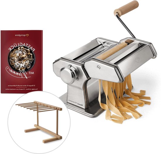 Handmatige Pastamachine - Pastamaker Deegroller - Verse Pasta Maken - 9 Deegdiktes Instelbaar - Incl. Pastadroger - Zilver