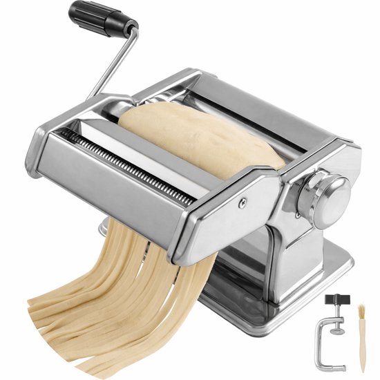 Handmatige Pastamachine – Pastamaker – Noedelmachine – RVS Deegroller en Snijder – 9 Dikte Instellingen – Spaghetti Fettuccine Lasagne – Tafelmodel met Klem – Voor Verse Zelfgemaakte Pasta en Deegvellen van Merkloos
